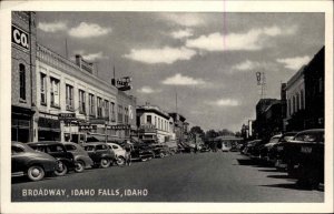 IDAHO FALLS ID Broadway Street Scene OLD CARS Old Postcard