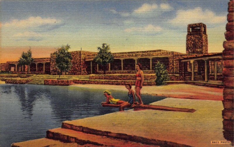 Linen Postcard Bath House & Swimming Pool Lea Lake in Roswell, New Mexico~122358 