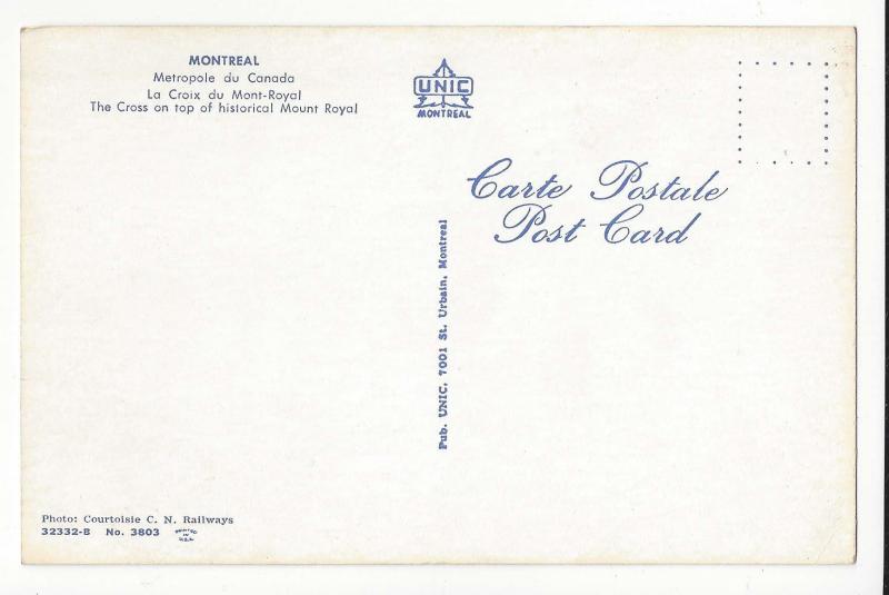 Canada Montreal Mount Royal Cross La Croix du Mont Royal Quebec Vtg Postcard
