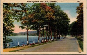 Vtg Scenic Greetings from Eau Claire Wisconsin WS 1930s Linen Postcard