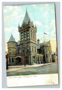 Vintage 1900's Postcard Flag Flies Over US Post Office Bridgeport Connecticut