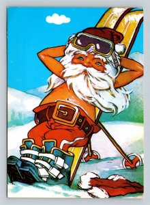 c1984 Santa Claus Topless Sun Bathing On Snow Skis Bulgarian Postcard