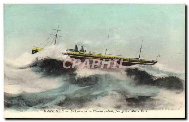 Postcard Old Ship Boat Marseille mail the & # 39Ocean Indian in heavy seas