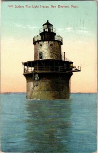 Butlers Flat Light House, New Bedford MA c1909 Vintage Postcard H25