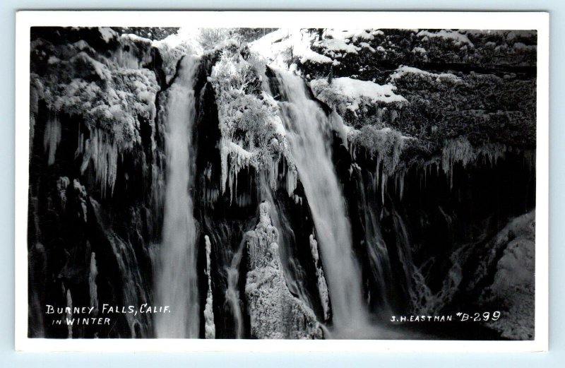 RPPC BURNEY FALLS, CA California Winter View of FROZEN FALLS c1950s Postcard