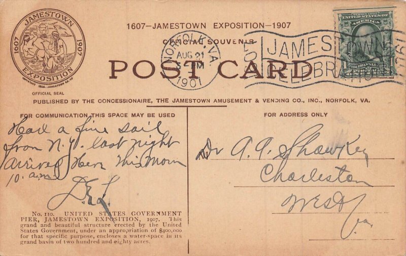 VIRGINIA VA~JAMESTOWN 1907 EXPOSITION-UNITED STATES GOVERNMENT PIER POSTCARD