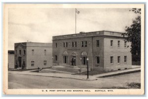 c1940 US Post Office Masonic Hall Exterior Building Buffalo Wyoming WY Postcard