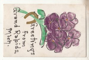 P3266, old postcard flowers sprinkles embossed greetings from grand rapids mich