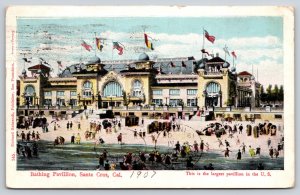 Santa Cruz California~Beach~Bathing Pavilion Bldg~Flags~Beaux-Arts~1907 Postcard