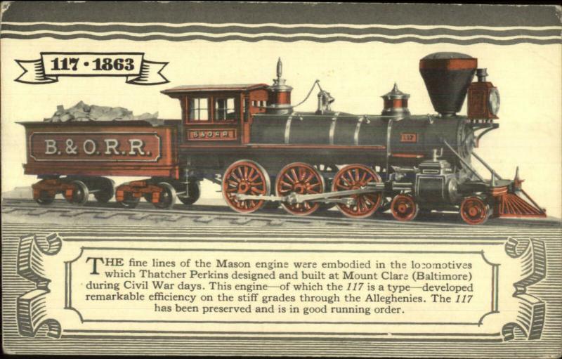 B&O Baltimore & Ohio Railroad Trains 1927 Pageant Postcard THATCHER PERKINS