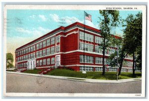 1928 US Flag, High School Sharon Pennsylvania PA Vintage Antique Postcard