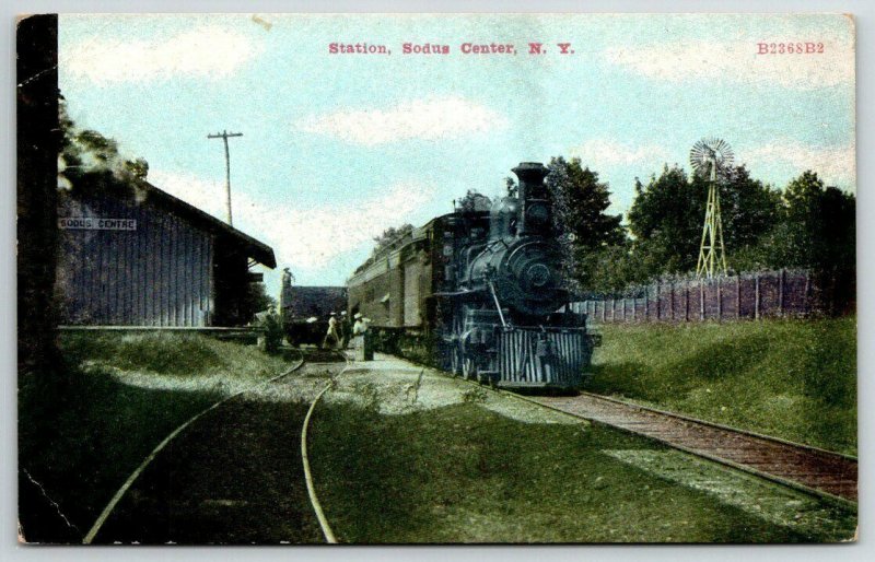 NY New York Sodus Center Train Station Depot Vintage Postcard $D