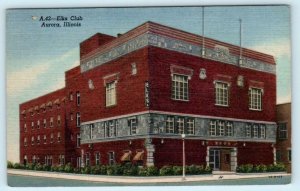 AURORA, Illinois IL ~ Fraternal ELKS CLUB c1940s Linen Postcard