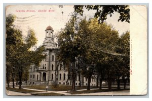 Vintage 1908 Colorized Photo Postcard Central School Building Adrian Michigan