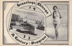 Chicago Illinois World's Fair Hall of Science and Bathing Beauty PC AA20768