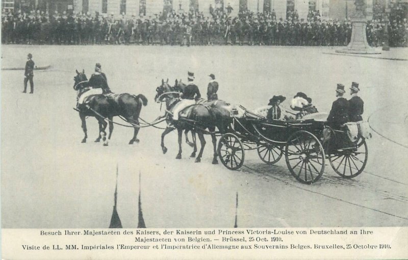 Royalty Postcard German royal family visit in Belgium 25.10.1910 royal carriage