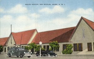 aruba, N.W.I., SAN NICOLAS, Police Station, Car (1940s) Postcard