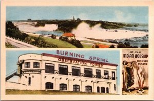Burning Spring Observation Tower Rainbow Bridge Niagara Falls Canada WB Postcard 