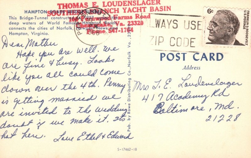 Postcard Hampton Roads Bridge Tunnel Under Deep Waters Famous Hampton Virginia