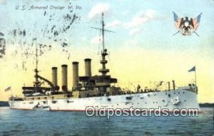 US Armored Cruiser, W. VA Military Battleship 1907 light wear, postal marking...