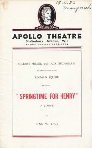 Springtime For Henry Ronald Squire Comedy Apollo Theatre Programme