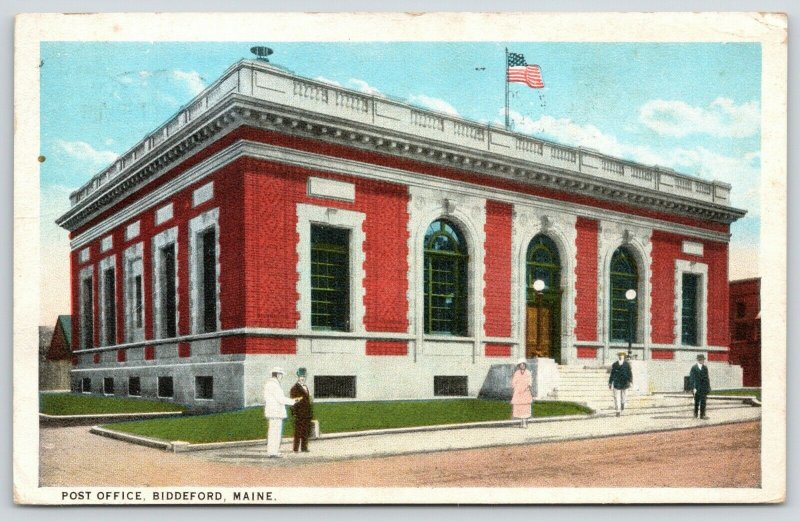 Biddeford Maine~US Post Office~Pretty in Pink~Lady on Sidewalk~Businessmen~1926 