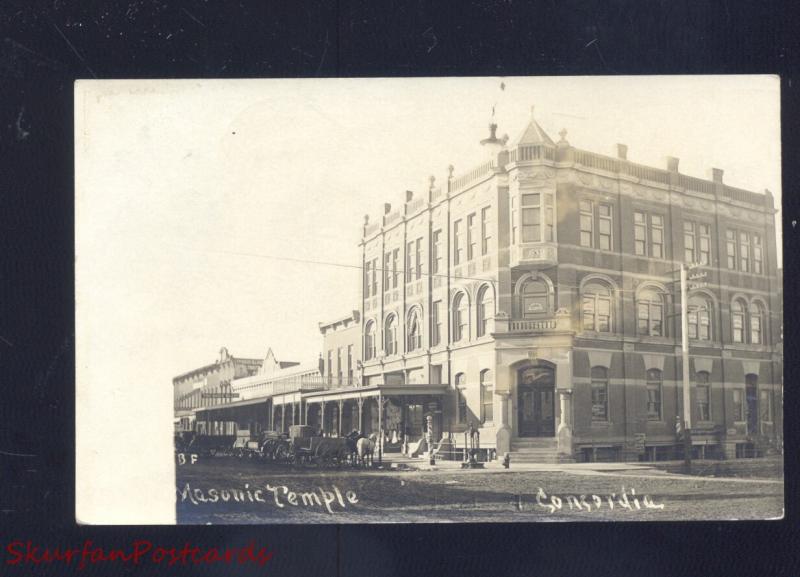 RPPC CONCORDIA KANSAS DOWNTOWN STREET SCENE MASONIC REAL PHOTO POSTCARD