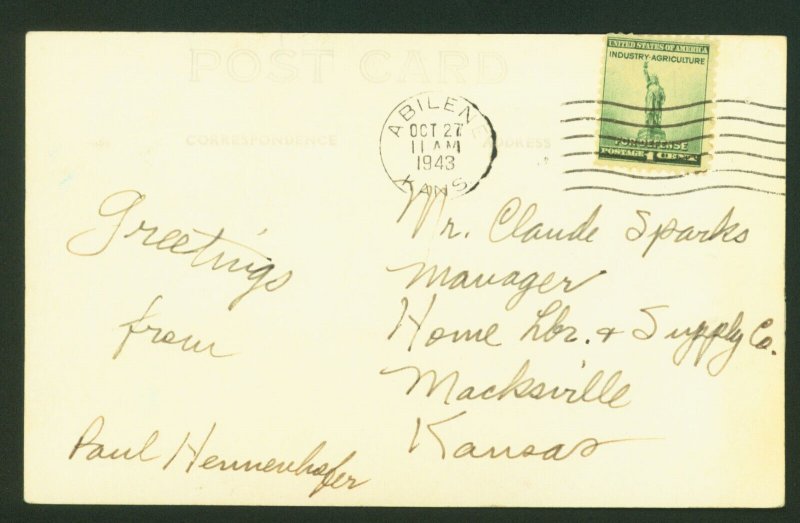 c1943 Postcard Residence Of Mother Of Dwight D. Eisenhower Abilene Kansas RPPC