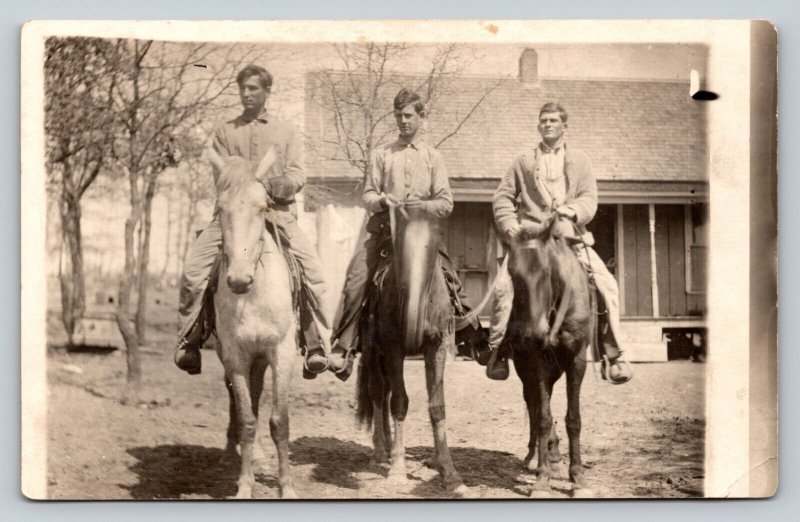 RPPC Men on Horses in Front of House AZO 1904-1918 ANTIQUE Postcard 1503