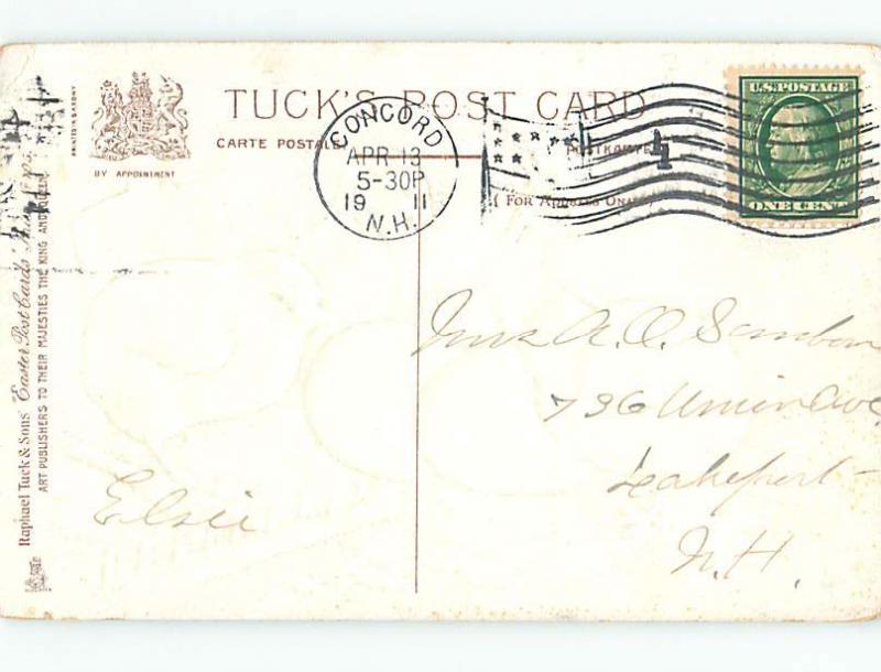 Divided-Back Easter Tuck CHICKS WITH COLORED EGGS & RAKE & SHOVEL o6488