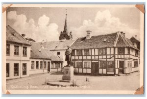 Rudkøbing Langeland Denmark Postcard Gaasetorvet With HC Orsted's Statue c1920's