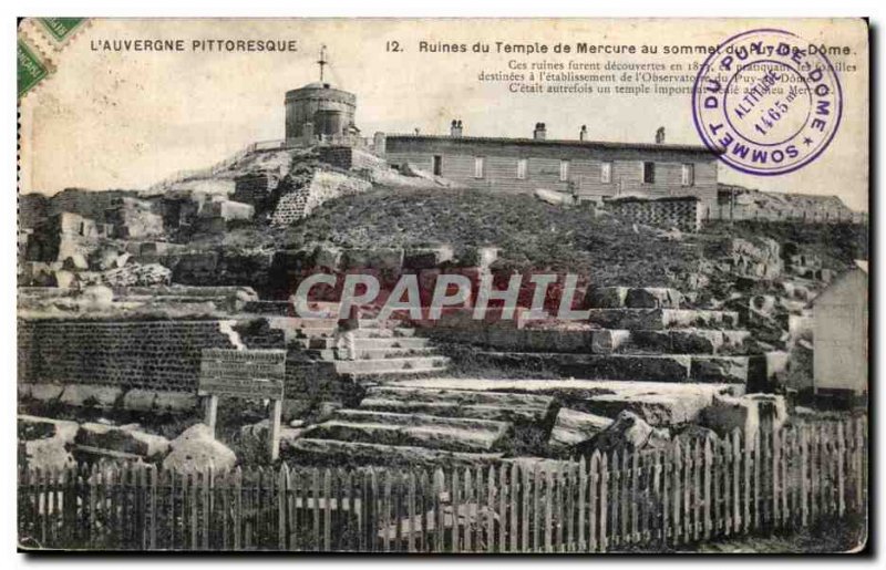 Old Postcard Auvergne Ruins of the Temple of Mercury on top of the Puy de Dome