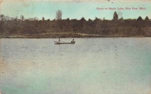 Paw Paw Michigan~Maple Lake Scene~People in Boat on Water~1913 Postcard