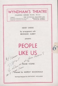 People Like Us Frank Vosper Drama Wyndhams London Theatre Programme