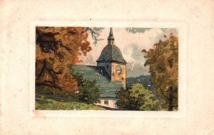 Vintage Postcard 1909 Painting Artwork Religious Building Trees