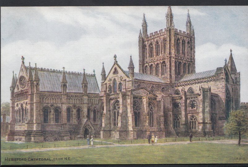 Herefordshire Postcard - Hereford Cathedral From N.E - Artist A.R.Quinton A8605