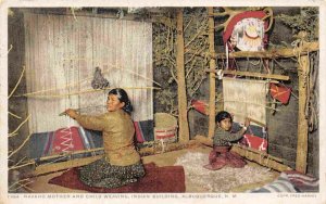 Navajo Mother Child Weaving Native American NM 1910c Fred Harvey postcard