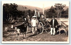 Postcard Japan Nara Prefecture Nara Hotel Man Woman Rickshaw Deer RPPC Photo B36