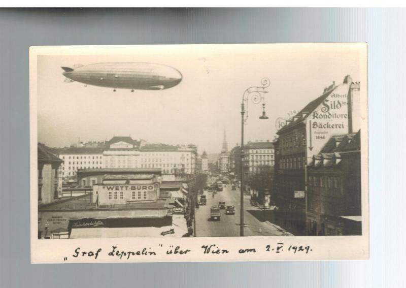 1929 Mint RPPC Graf Zeppelin Flying Over Vienna  LZ 127 Real Picture Postcard 2