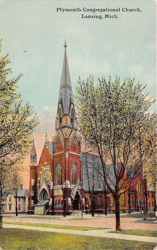 Lansing Michigan~Plymouth Congregational Church~House next door~1913 Postcard