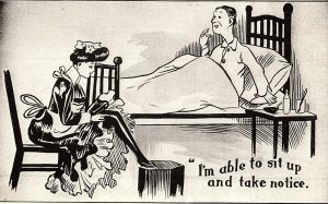 1930s SICK MAN PRETTY NURSE SHOWING LEGS COMEDIC POSTCARD 46-247