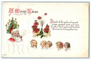 c1910's Christmas Santa Claus Pipe Smoke Children Poinsett Embossed DPO Postcard