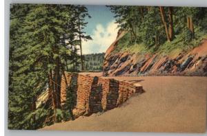 Linen Postcard..Skyline Drive Curve..Smoky Mountains