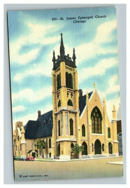 Vintage 1940's Postcard St. James Episcopal Church Huron & Wabash Chicago IL