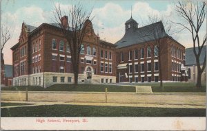 Postcard High School Freeport IL 1908