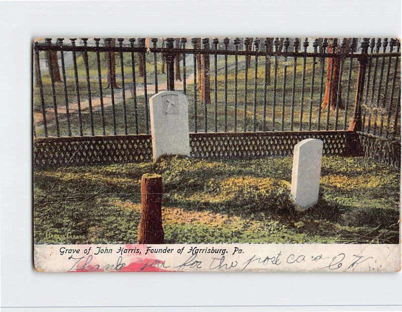 Postcard Grave of John Harris, Founder of Harrisburg, Pennsylvania