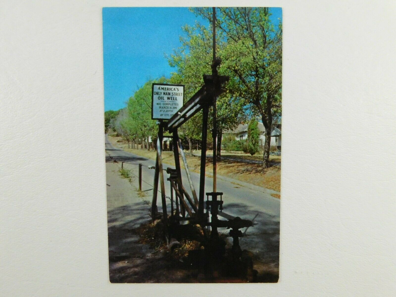 Vintage America's Only Main Street Oil Well Barnsdall Oklahoma Postcard