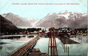 Postcard Valdez, Alaska from the Wharf Showing the Glacier in the Distance