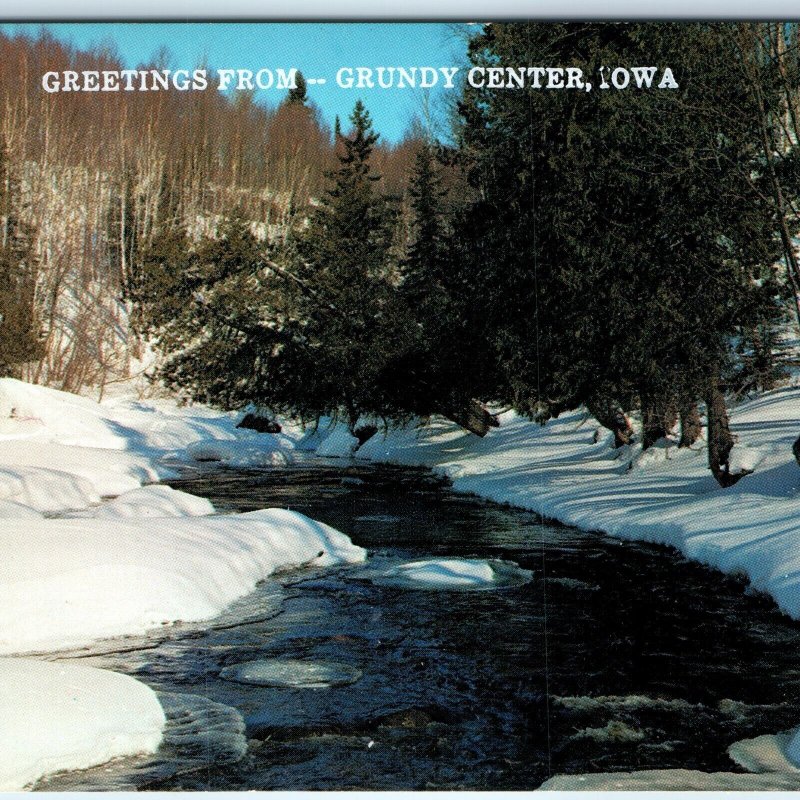 c1970s Grundy Center, IA Greetings from Winter Stream Thomas Peters Lake PC A264