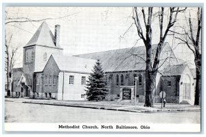 c1910 Methodist Church Road Cross Building Trees North Baltimore Ohio Postcard